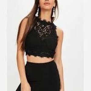 Missguided Women's Black Corded Lace Crop Top
